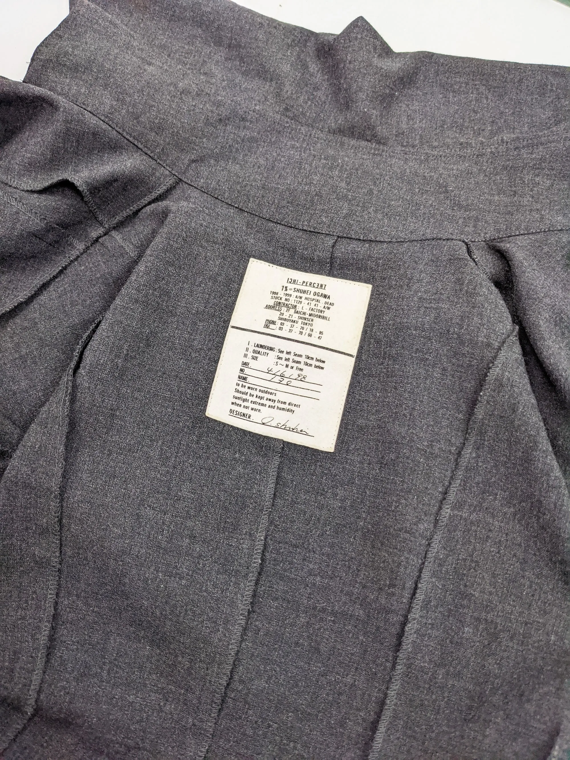 Shuhei Ogawa Vintage Grey Minimalist Avant Garde Shirt, 1998