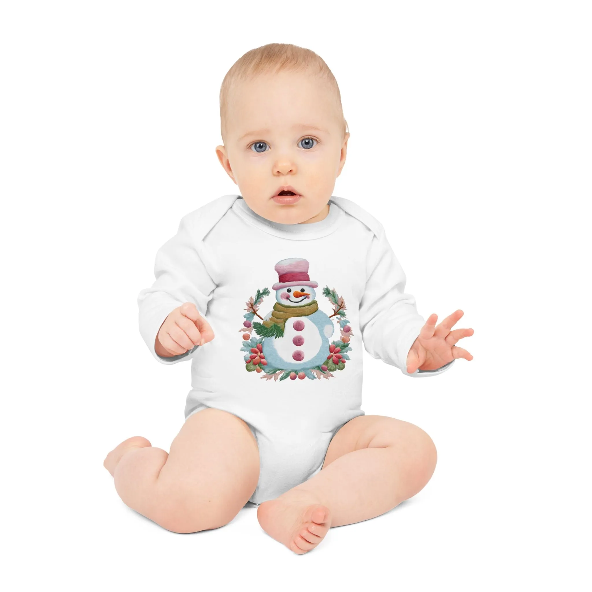Snowman Print Baby  Organic Bodysuit