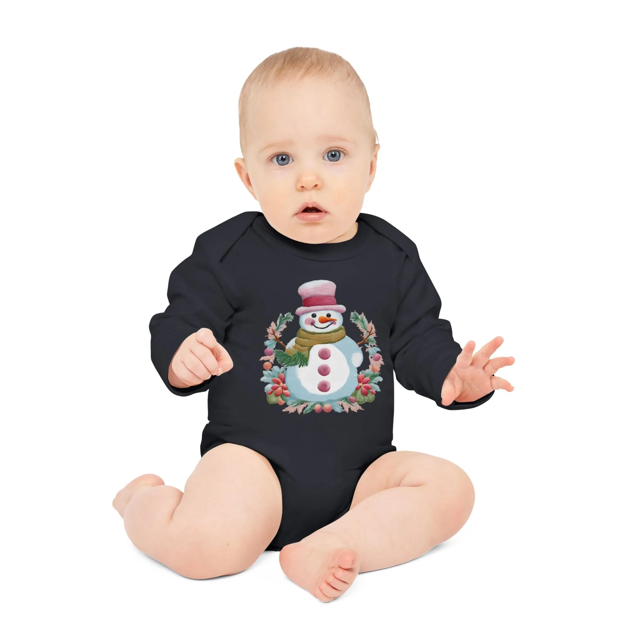 Snowman Print Baby  Organic Bodysuit