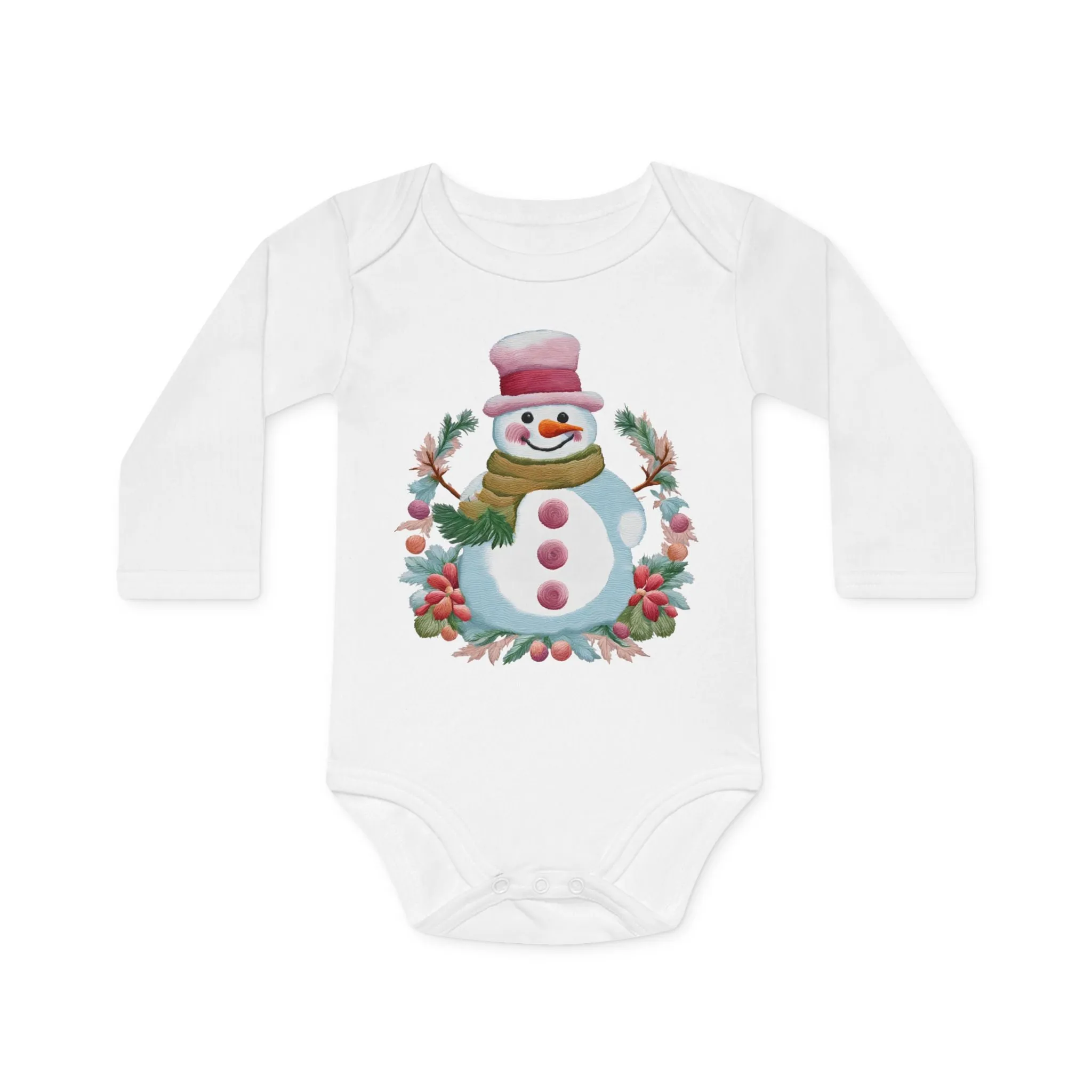 Snowman Print Baby  Organic Bodysuit
