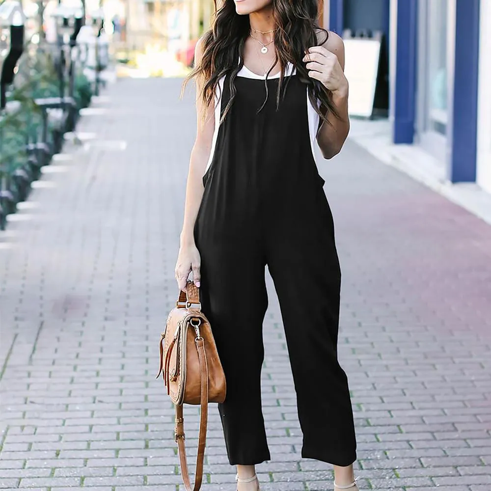 Solid Colored Patchwork Jumpsuit