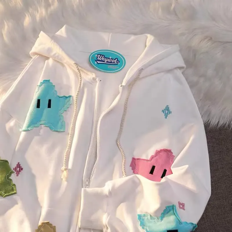 Starry Night Dreams: Kawaii Cartoon Star Zipper Hoodie - Your Key to Cozy Style and Cosmic Charm! 🌟🌙