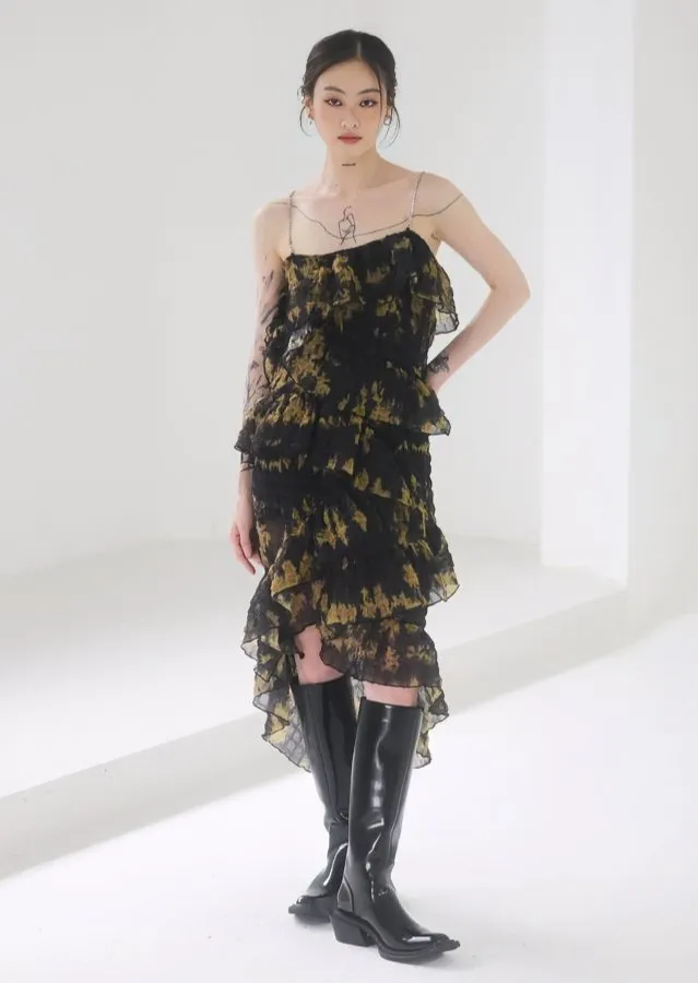 TIE-DYE PRINT DIAMOND SLIP DRESS