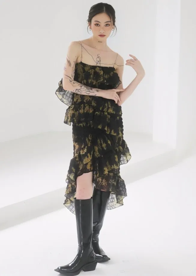 TIE-DYE PRINT DIAMOND SLIP DRESS