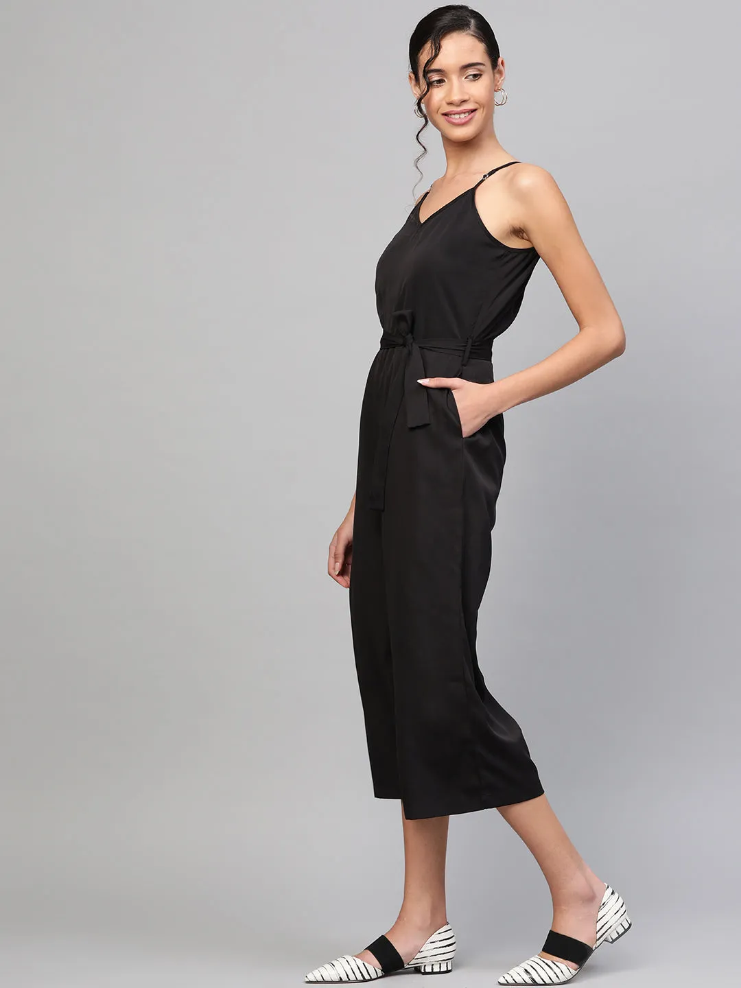 Women Black Strappy Jumpsuit