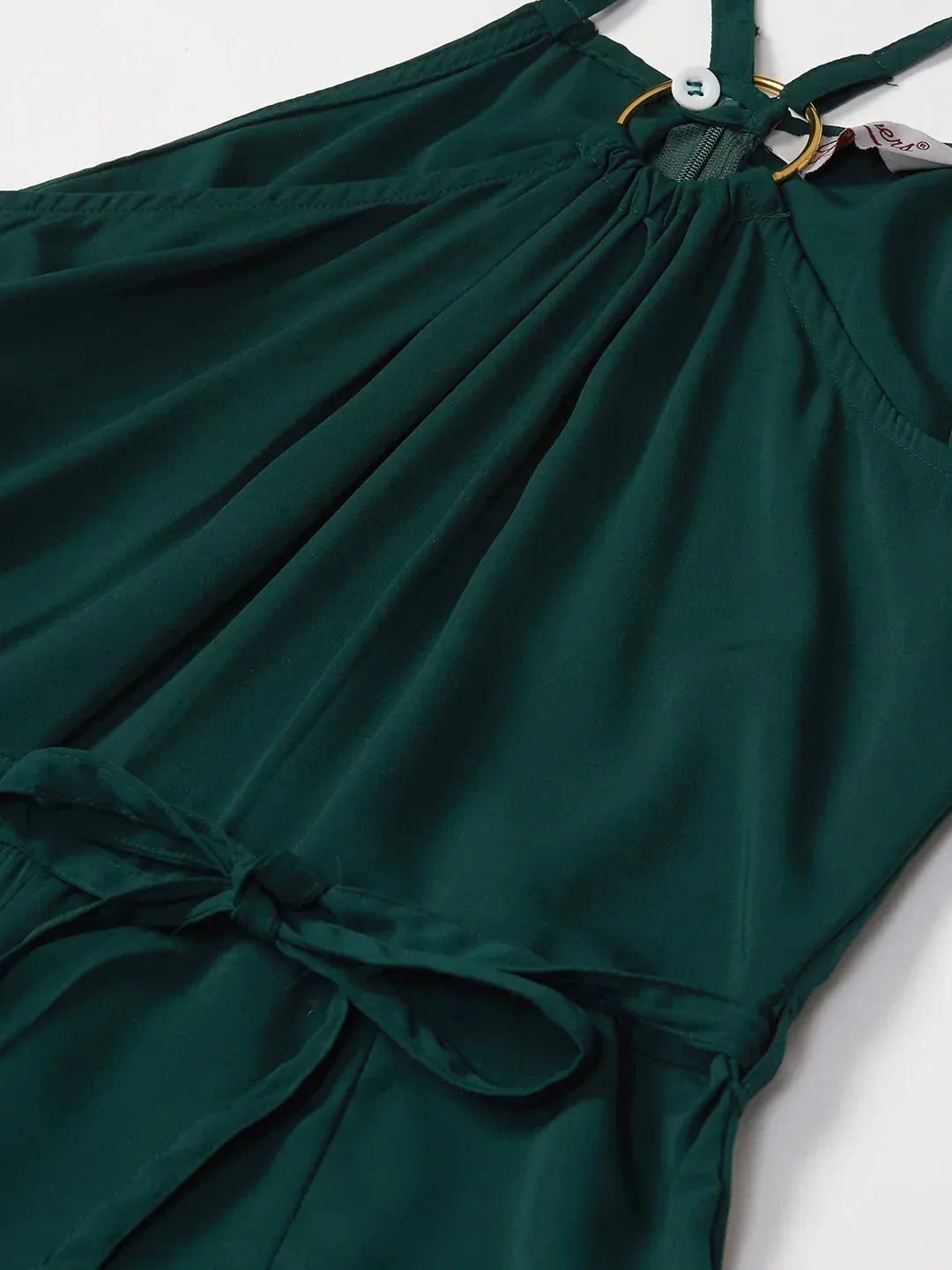 Women Green Solid Basic Halter Neck Basic Jumpsuit